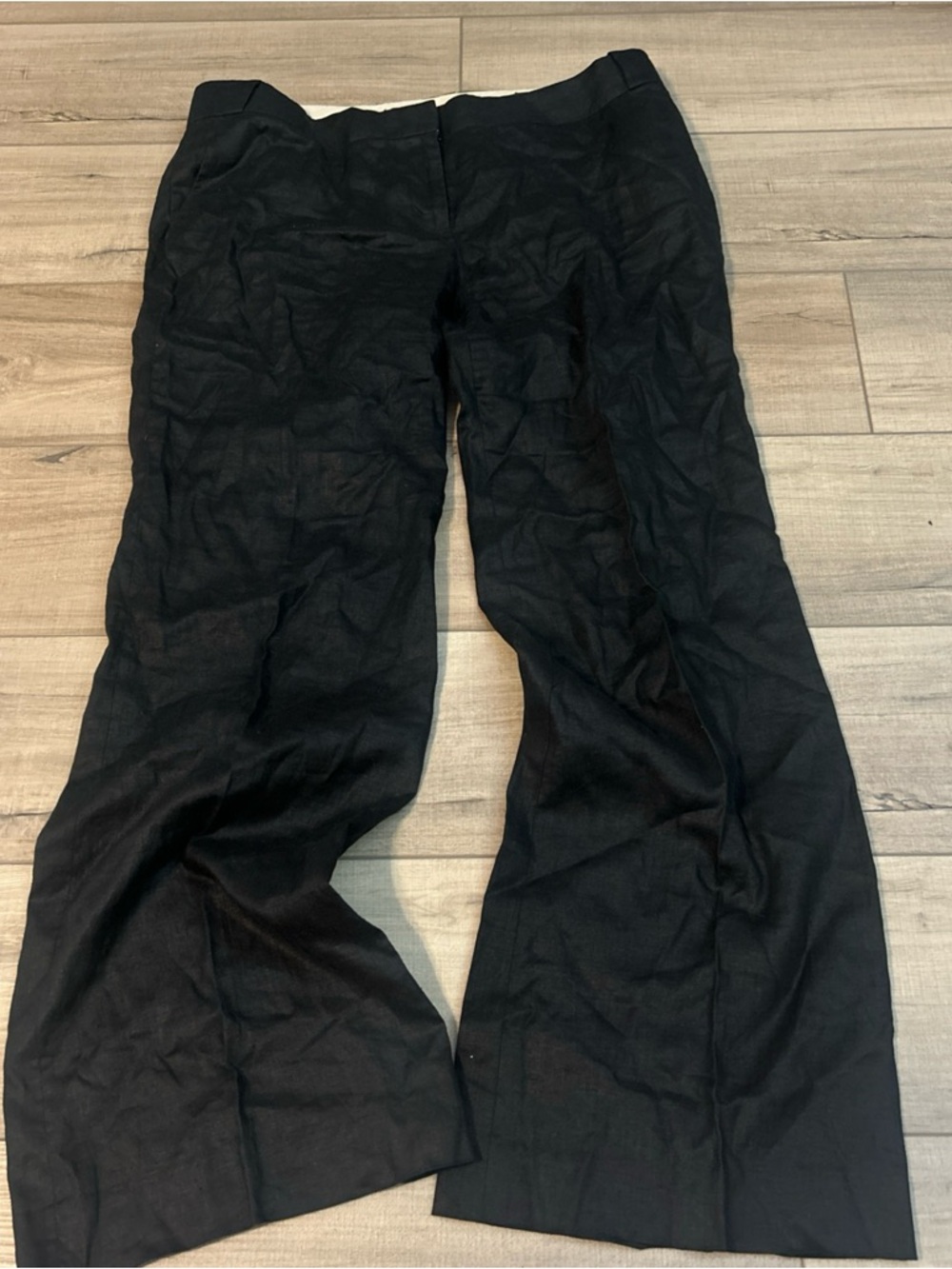 J Crew City Fit Pants Women 12 Black Wide Leg Linen Coastal Travel Cruise